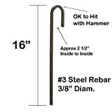 Garden Stakes J Hook Heavy Duty 3//8 Diam Steel Rebar 16 L x 2-1//2 W Pack of 10